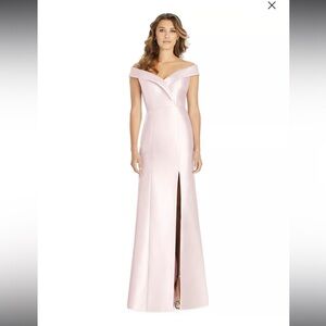 New! ALFRED SUNG‎ Off-The-Shoulder Satin Blush Gown
